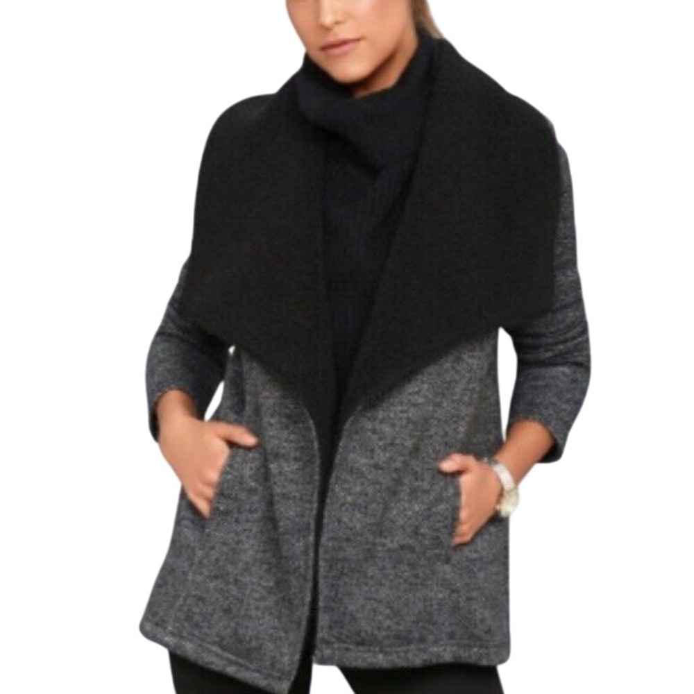 JACK by BB Dakota Two-Tone Fleece Open Front Cardigan Cozy Draped Jacket XS